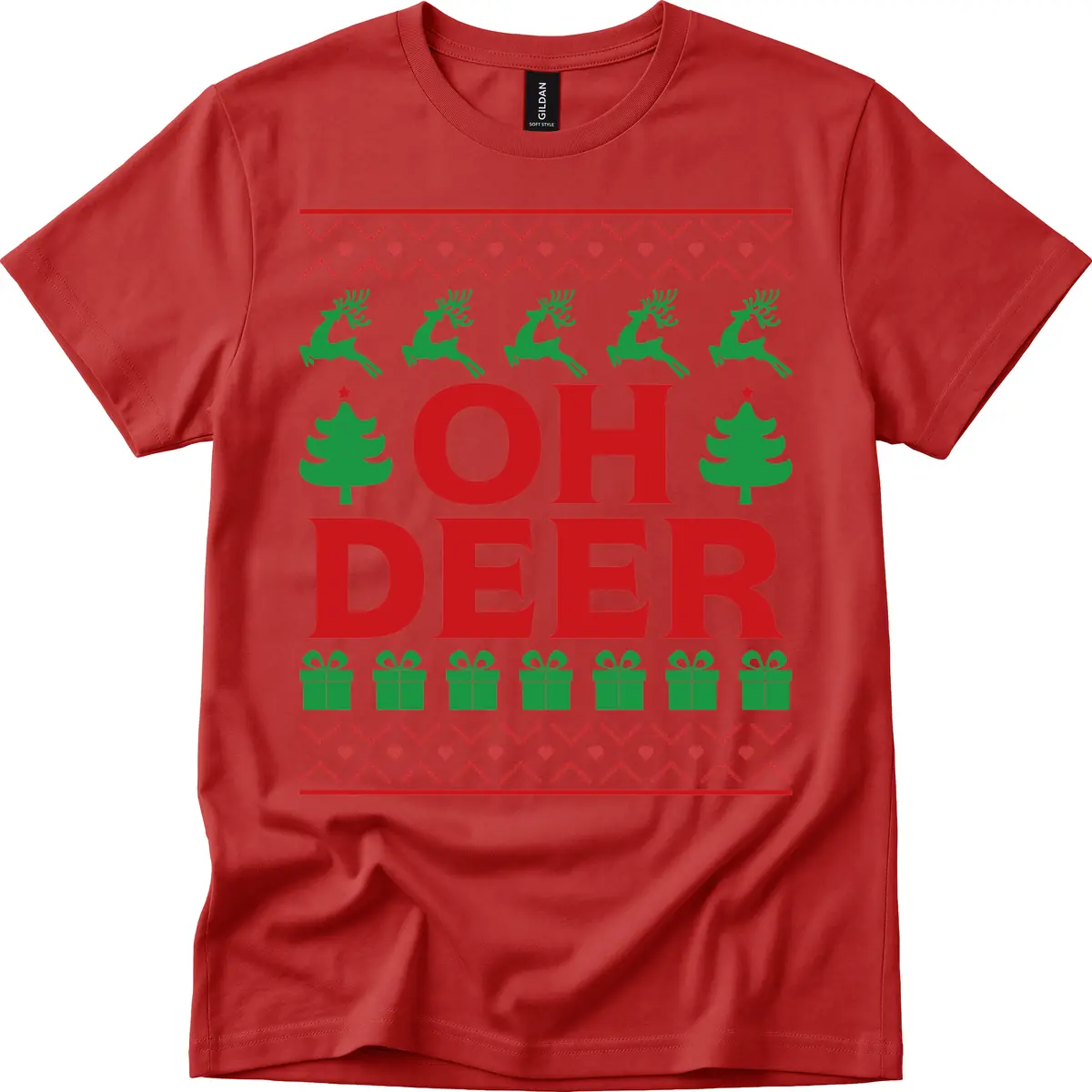 Oh Deer Ugly Christmas Sweater Design T-Shirt in Red