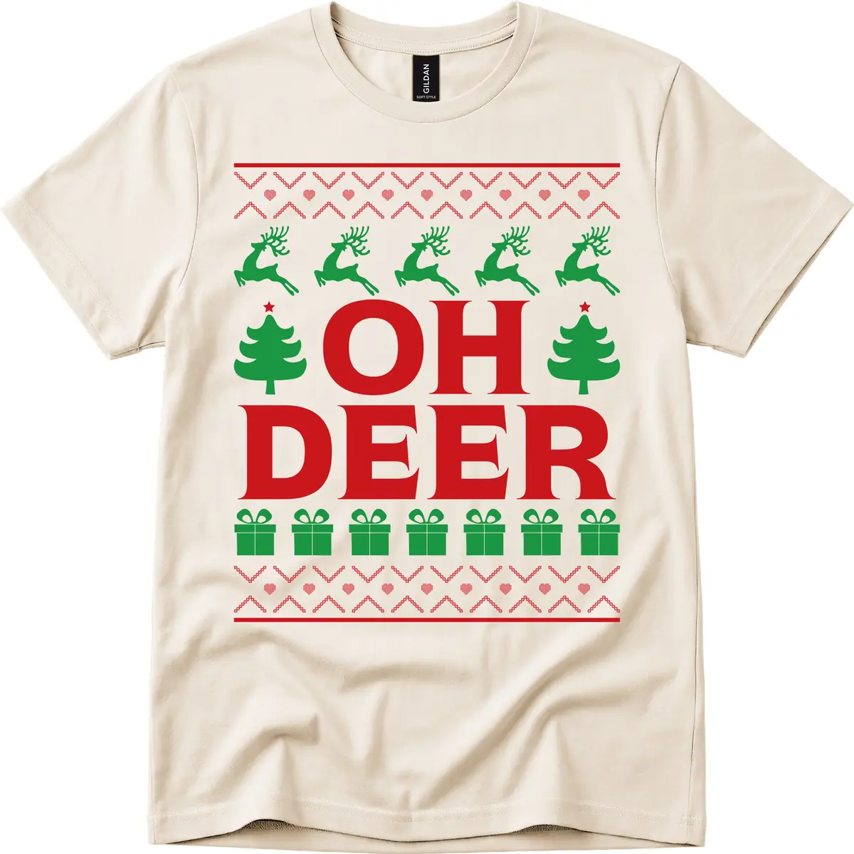 Oh Deer Ugly Christmas Sweater Design T-Shirt in Natural