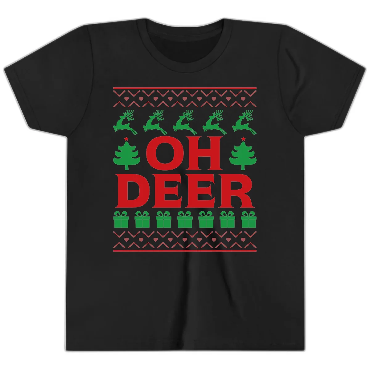 Oh Deer Ugly Christmas Sweater Design Youth T-Shirt in Black