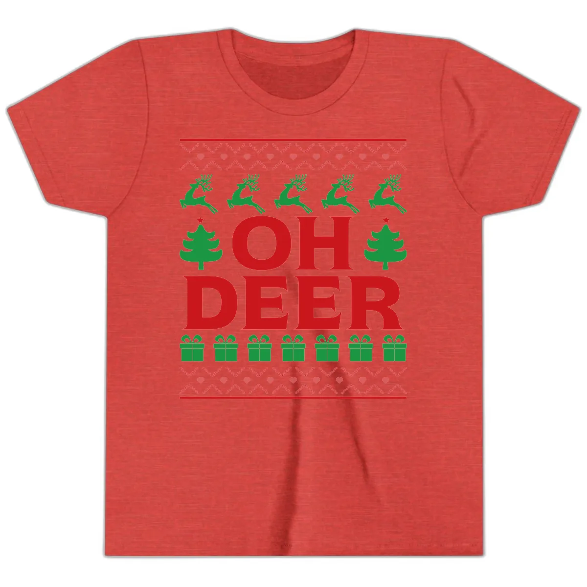 Oh Deer Ugly Christmas Sweater Design Youth T-Shirt in Heather Red