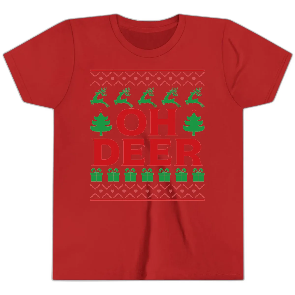 Oh Deer Ugly Christmas Sweater Design Youth T-Shirt in Red