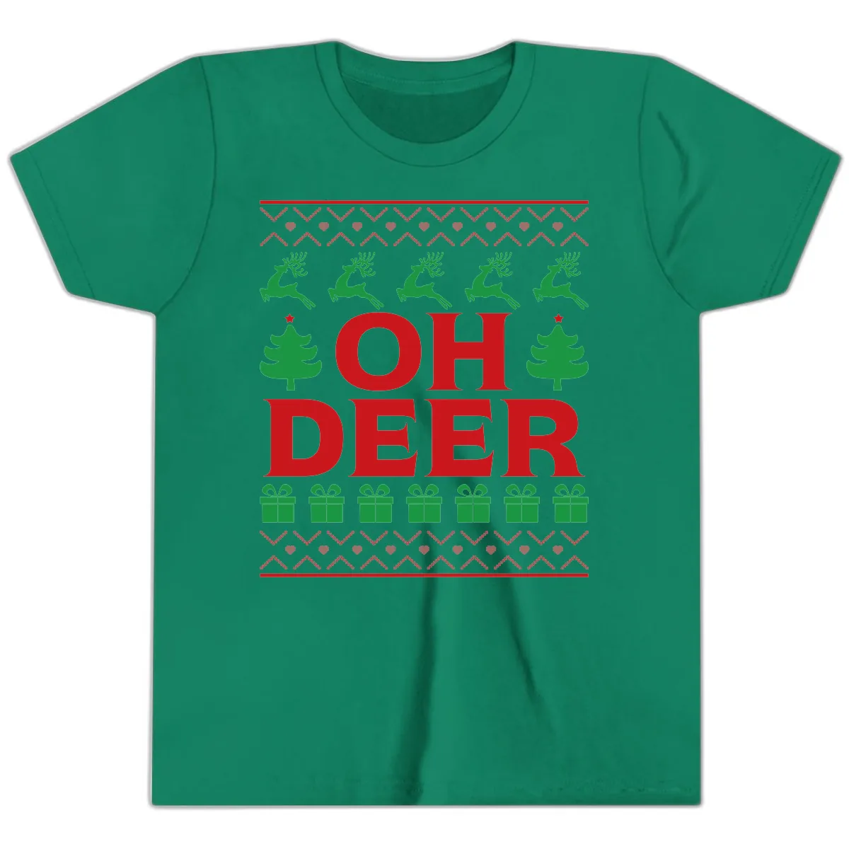 Oh Deer Ugly Christmas Sweater Design Youth T-Shirt in Kelly