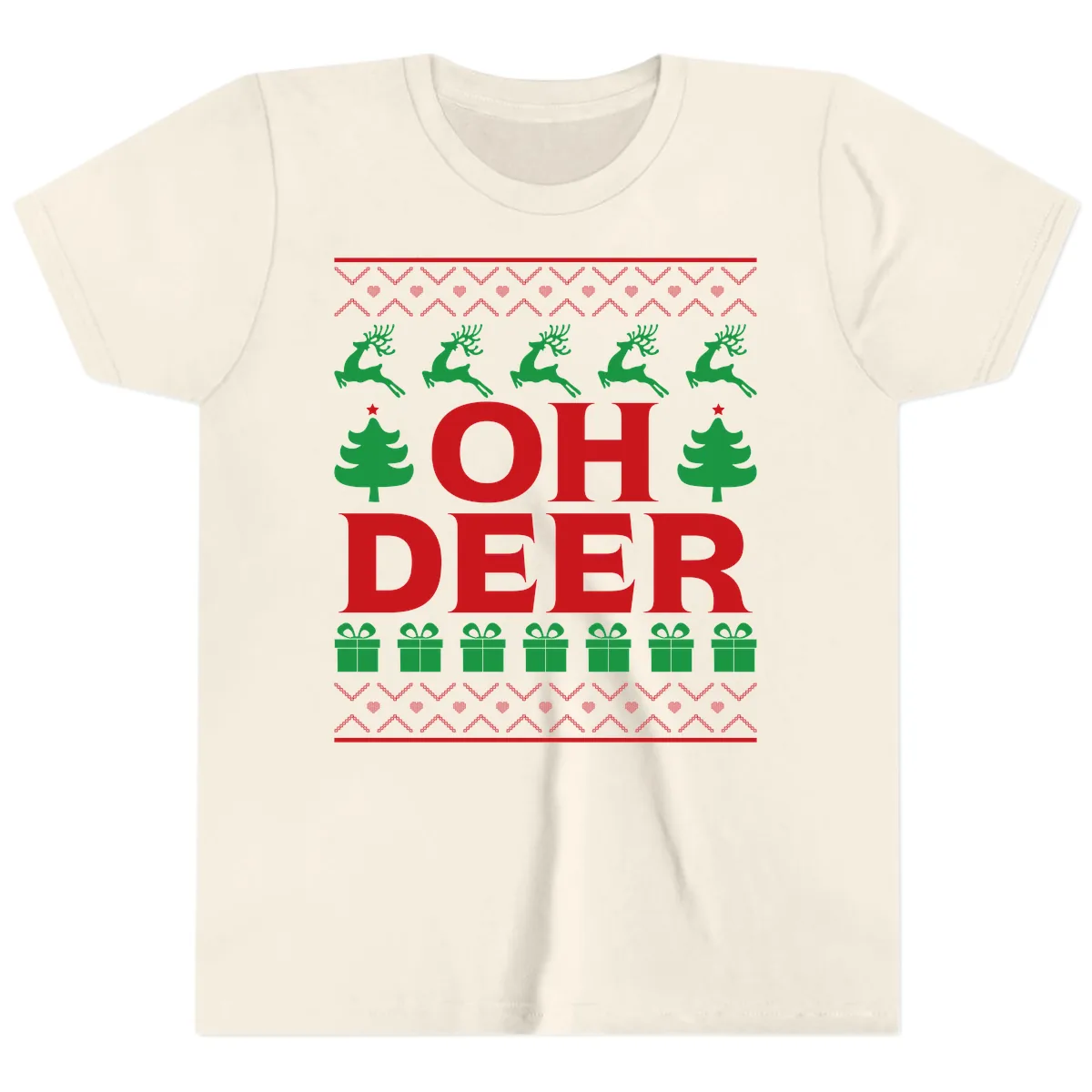 Oh Deer Ugly Christmas Sweater Design Youth T-Shirt in Natural