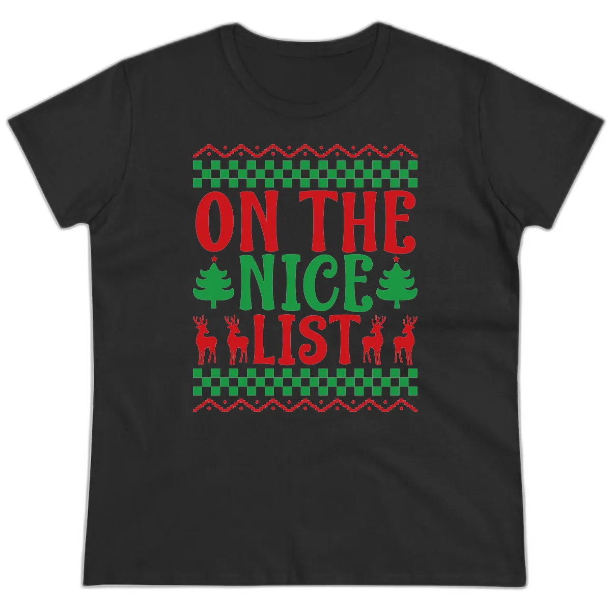 On The Nice List Christmas Ladies Tee in Black