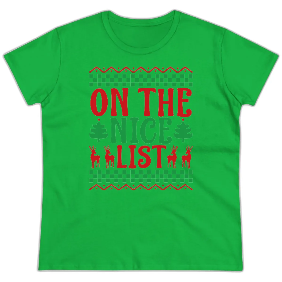 On The Nice List Christmas Ladies Tee in Irish Green