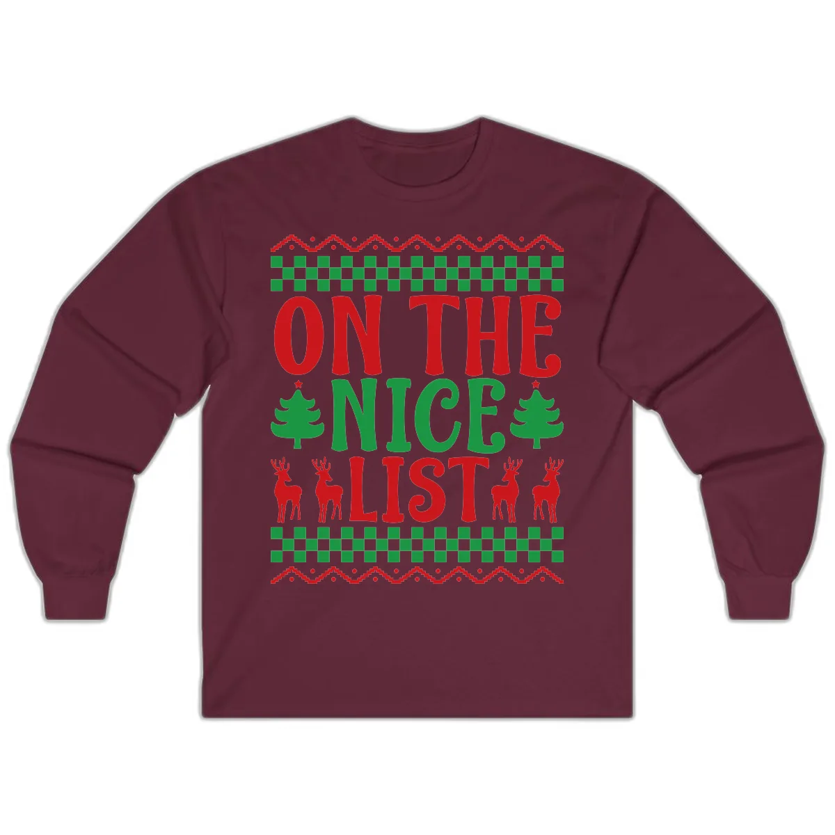 On The Nice List Christmas Long Sleeve in Maroon
