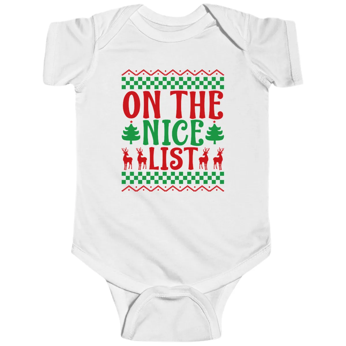 On The Nice List Christmas Baby Onesie in White