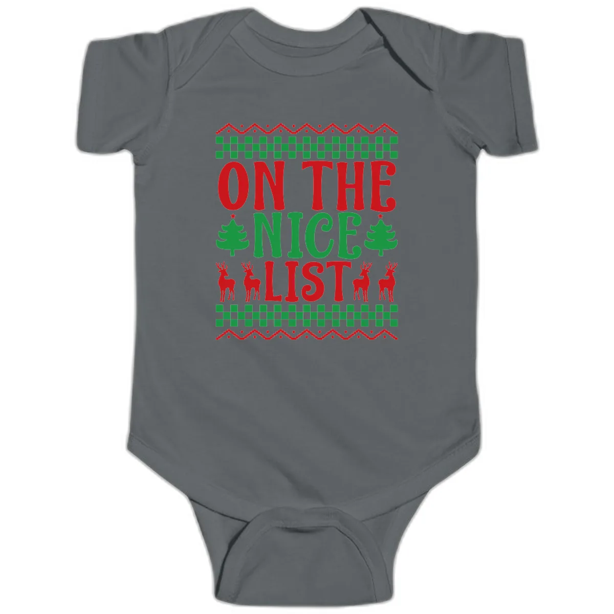 On The Nice List Christmas Baby Onesie in Charcoal