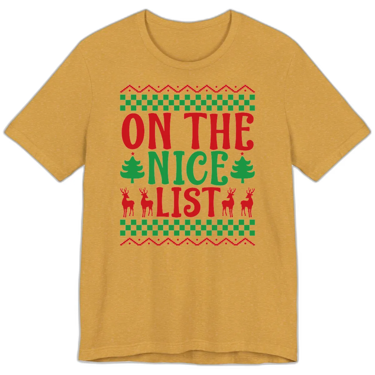 On The Nice List Christmas Premium T-Shirt in Heather Mustard
