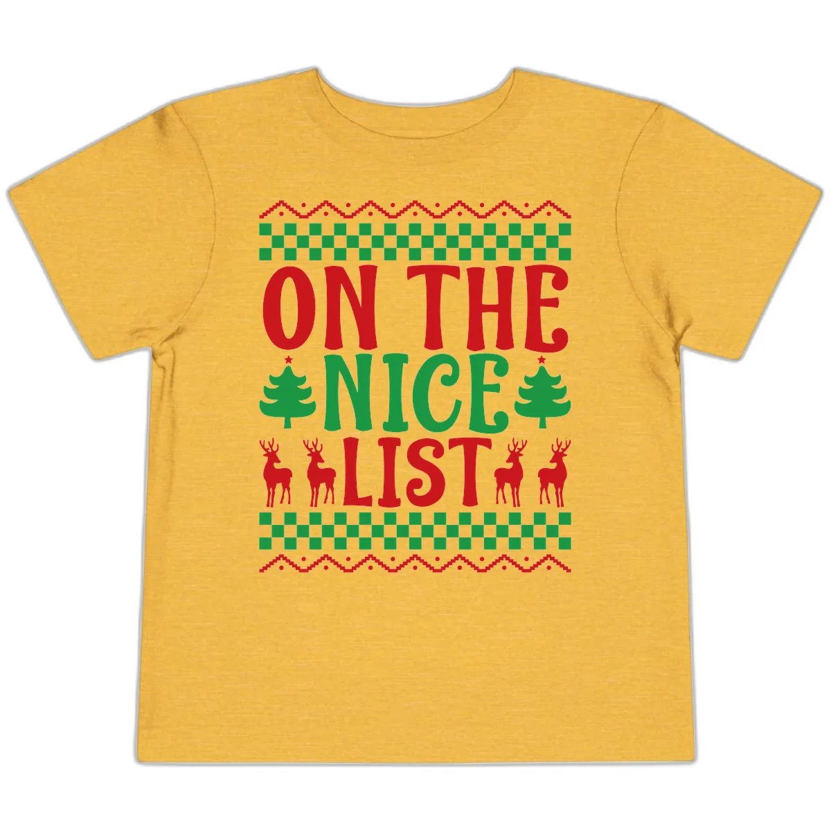 On The Nice List Christmas Toddler T-Shirt in Heather Yellow Gold