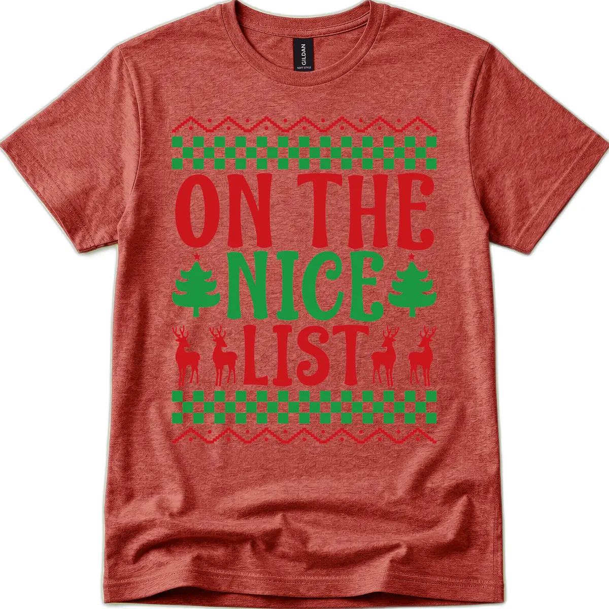 On The Nice List Christmas T-Shirt in Heather Cardinal