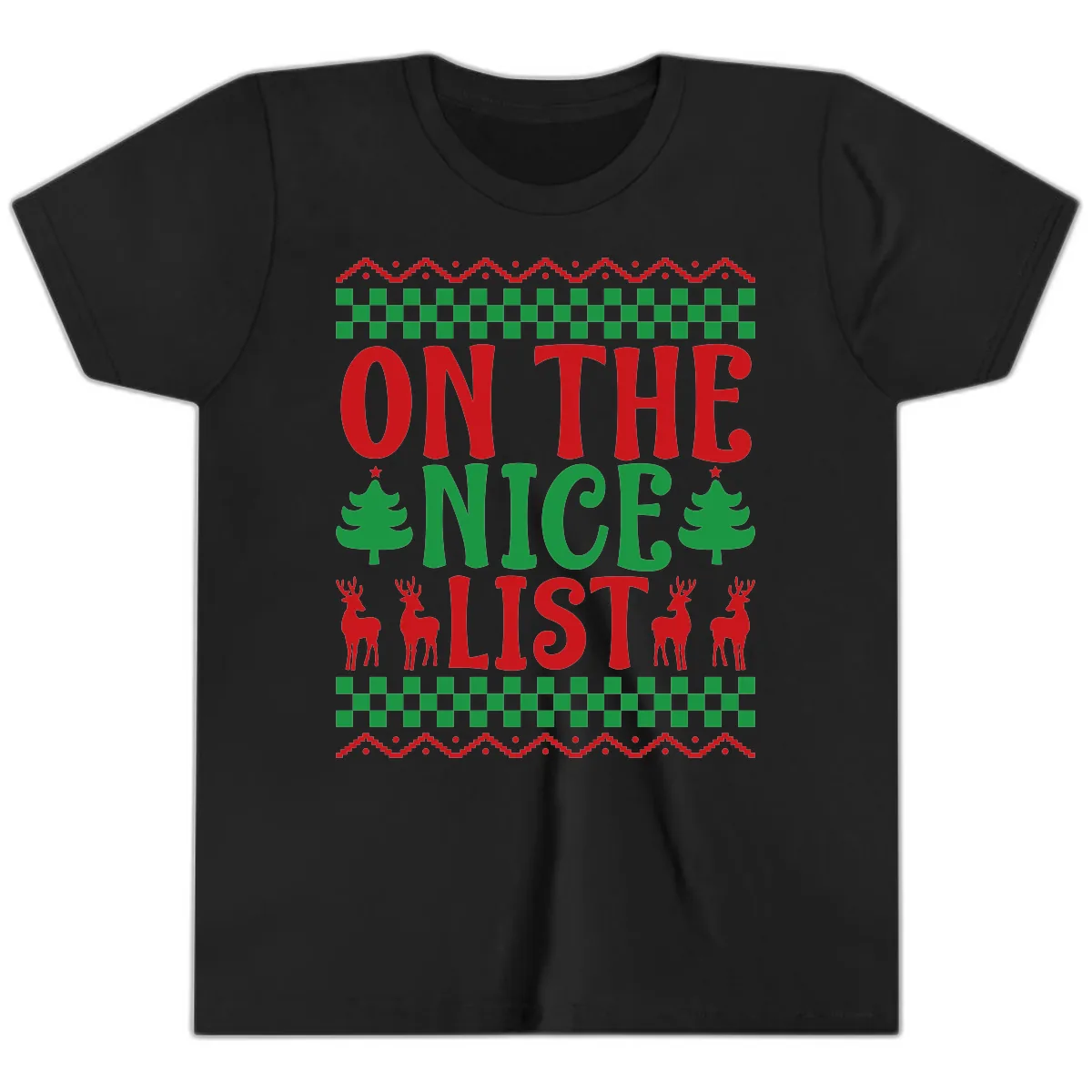On The Nice List Christmas Youth T-Shirt in Black