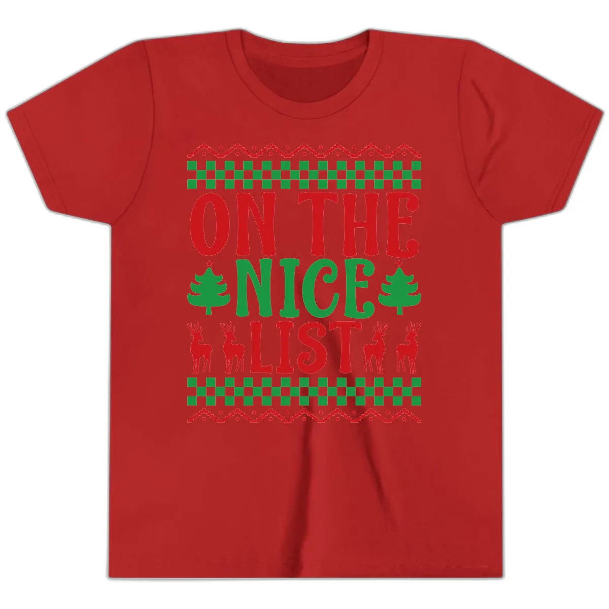 On The Nice List Christmas Youth T-Shirt in Red