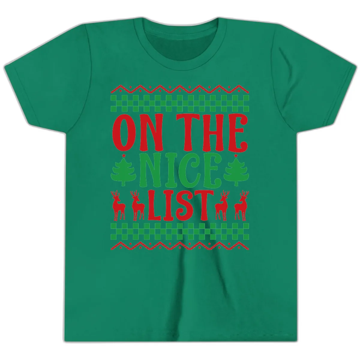 On The Nice List Christmas Youth T-Shirt in Kelly