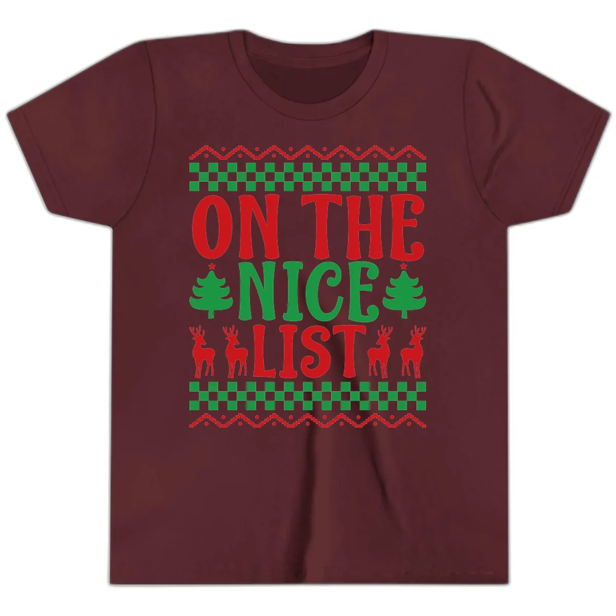 On The Nice List Christmas Youth T-Shirt in Maroon