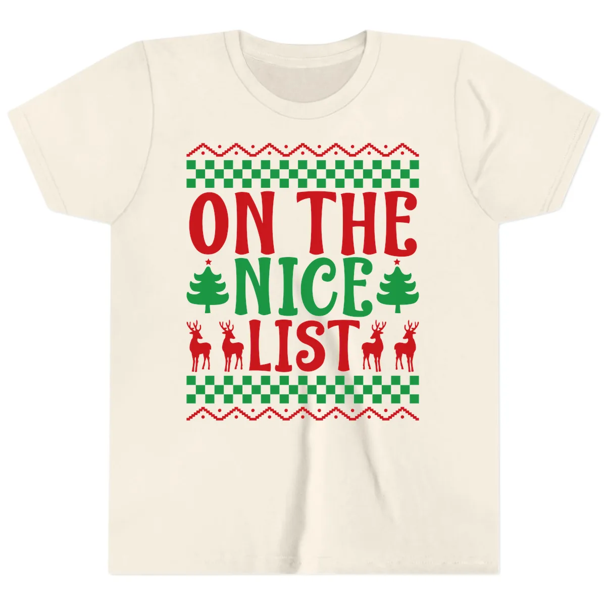 On The Nice List Christmas Youth T-Shirt in Natural