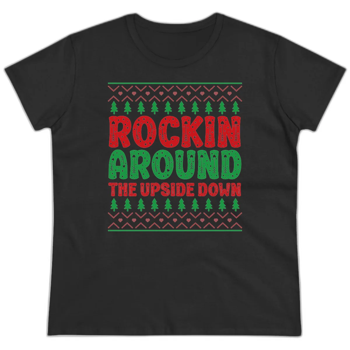 Rockin Around The Upside Down Ladies Tee in Black