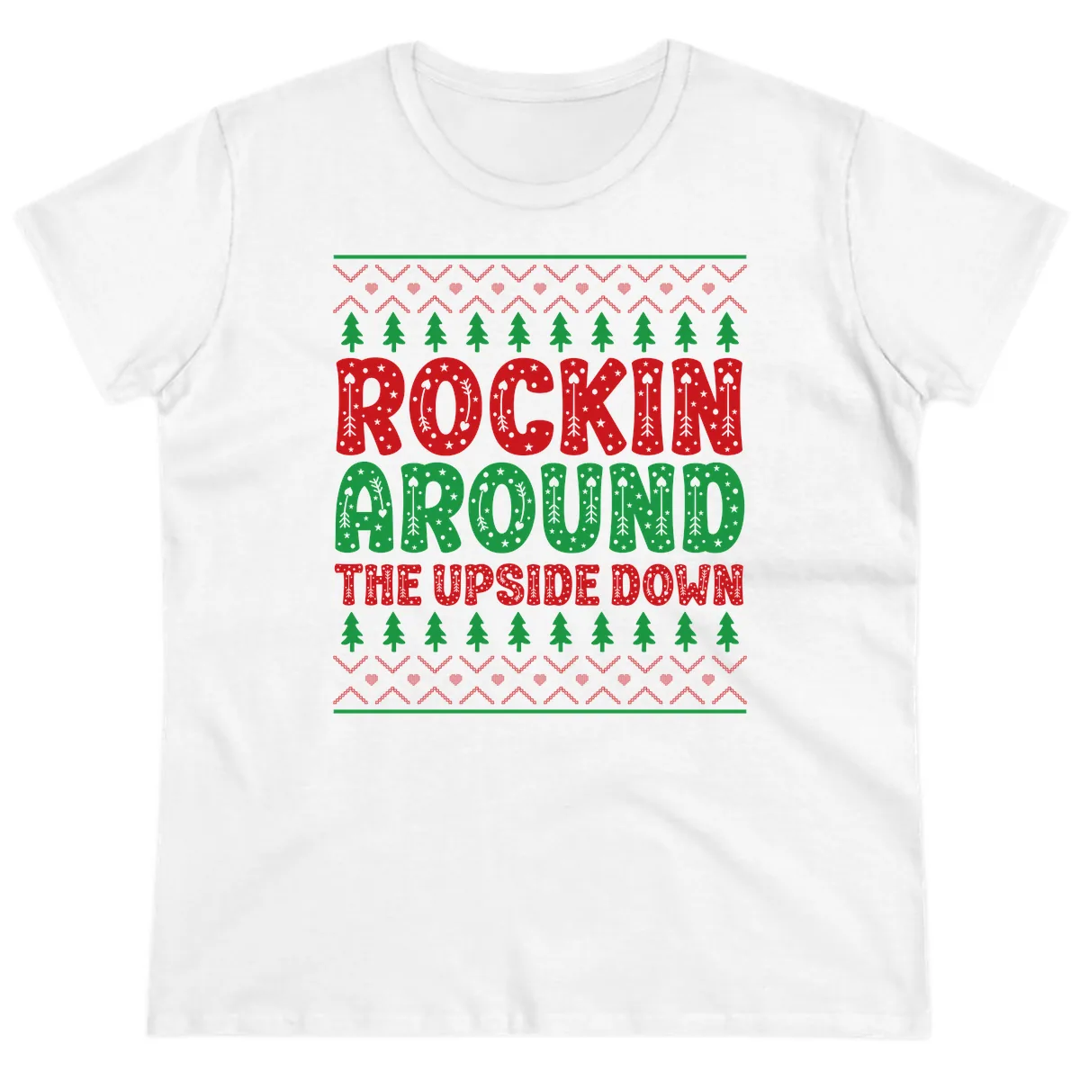 Rockin Around The Upside Down Ladies Tee in White