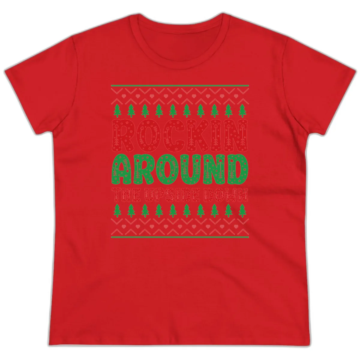 Rockin Around The Upside Down Ladies Tee in Red