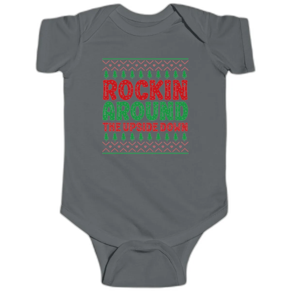 Rockin Around The Upside Down Baby Onesie in Charcoal