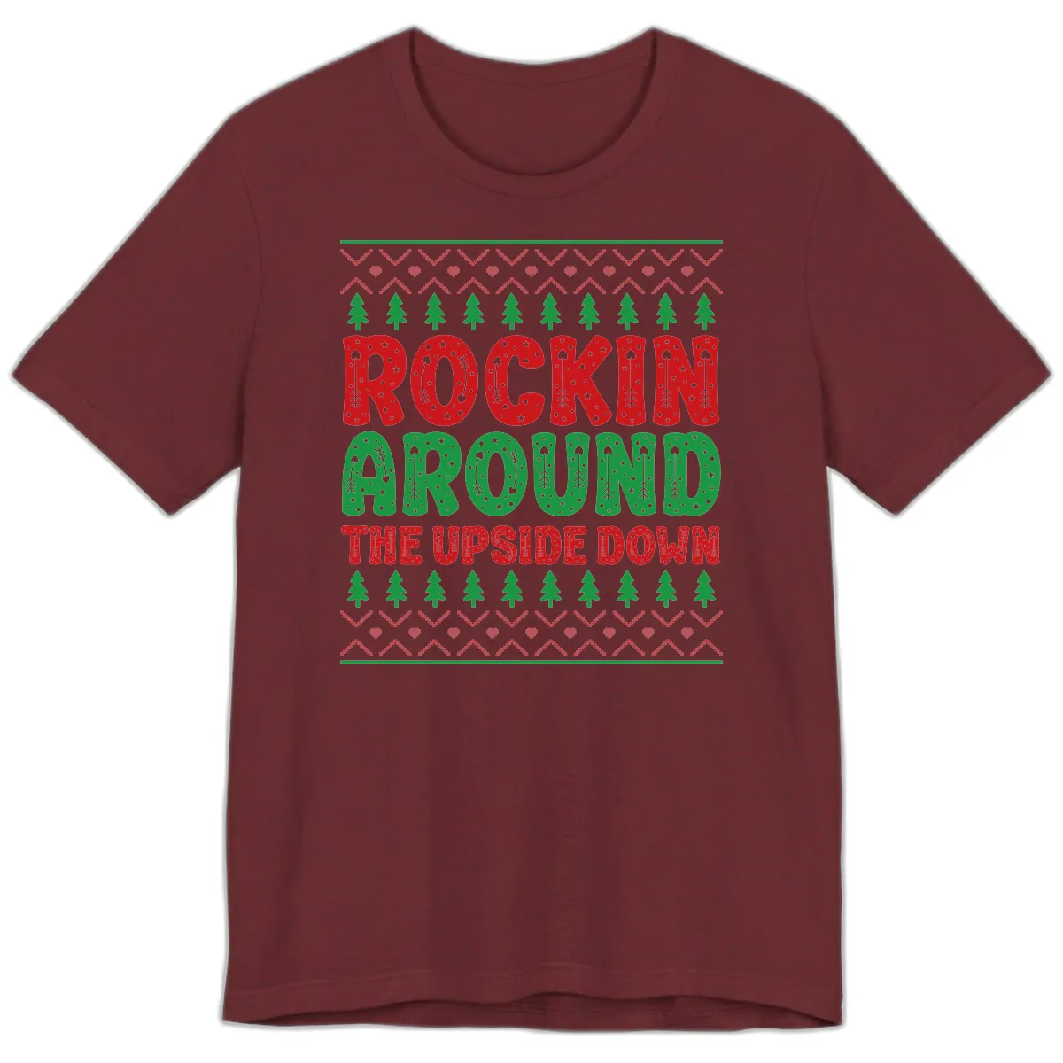 Rockin Around The Upside Down Premium T-Shirt in Heather Cardinal