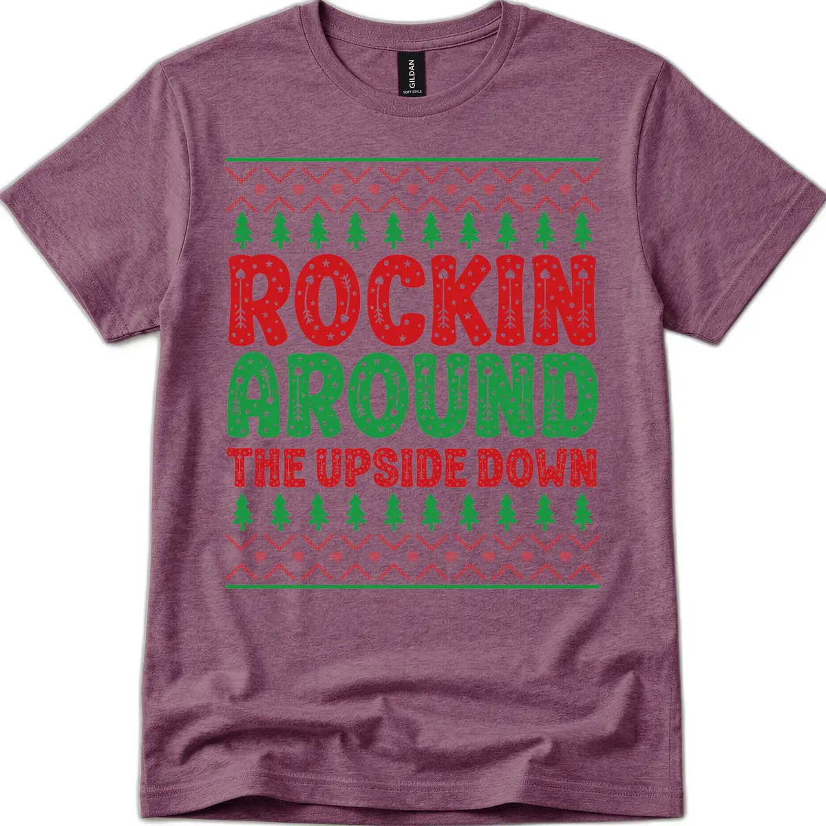 Rockin Around The Upside Down T-Shirt in Heather Maroon