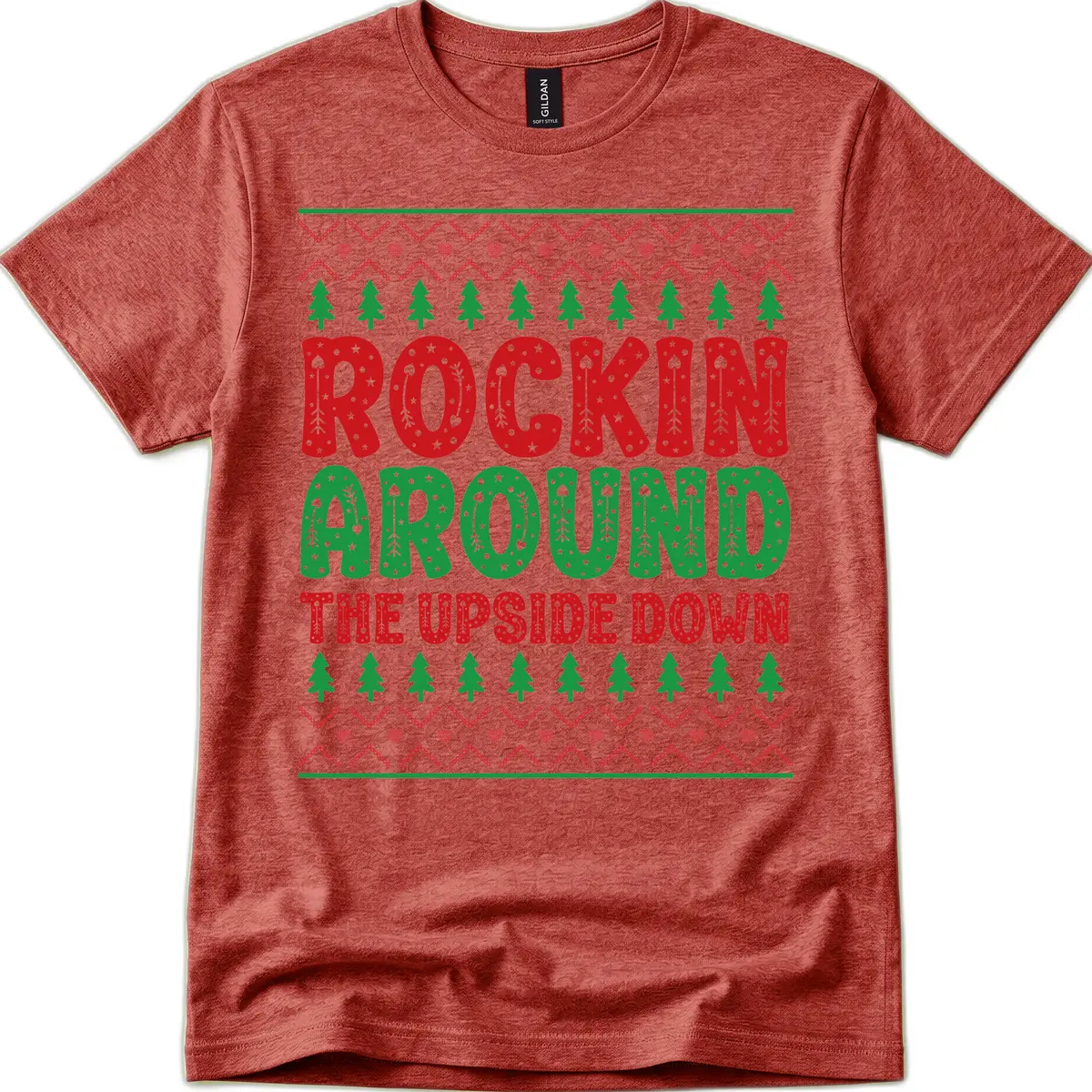 Rockin Around The Upside Down T-Shirt in Heather Cardinal
