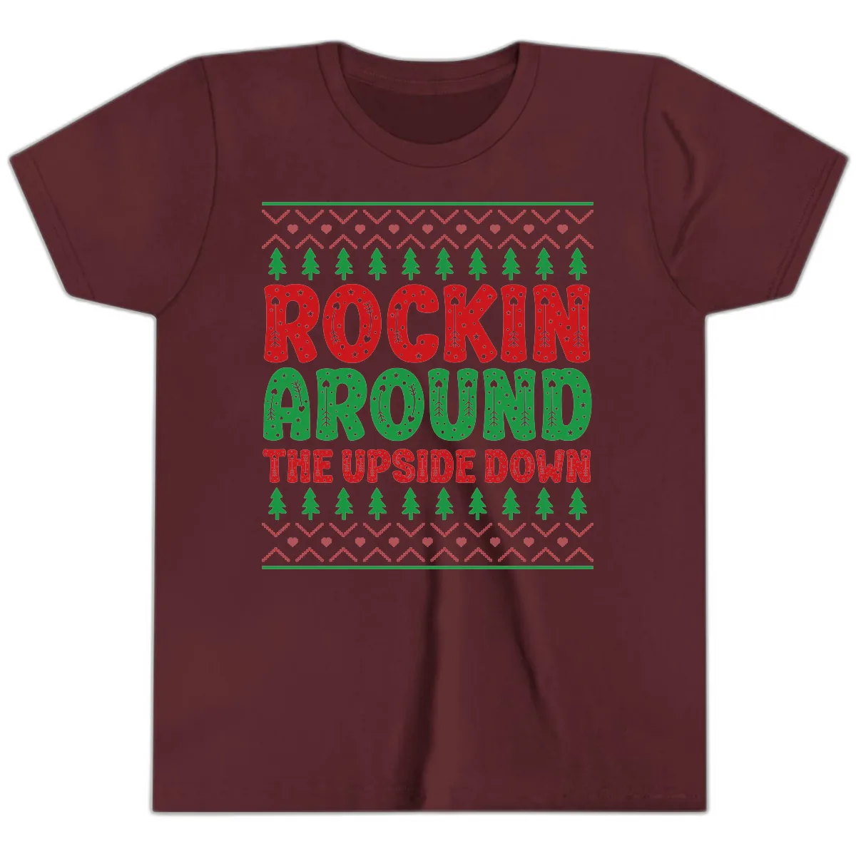 Rockin Around The Upside Down Youth T-Shirt in Maroon