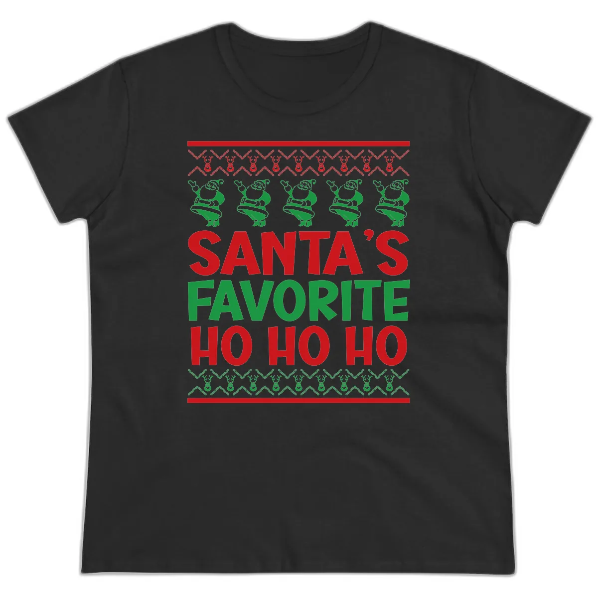 Santa's Favorite Ho Ho Ho T-Shirt Ladies Tee in Black