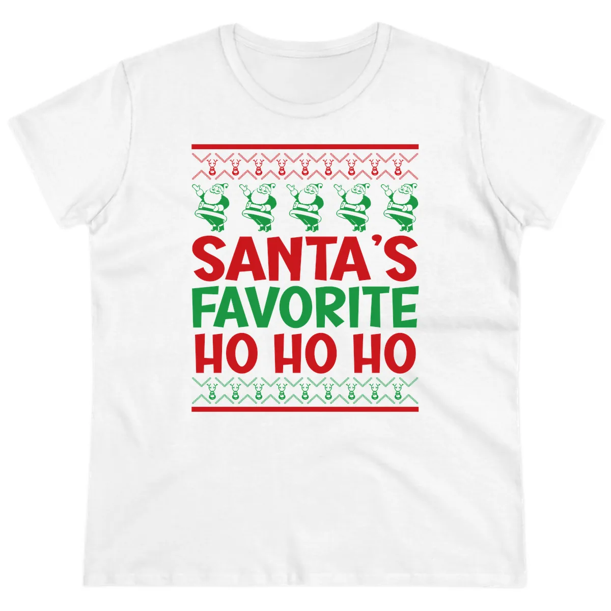 Santa's Favorite Ho Ho Ho T-Shirt Ladies Tee in White