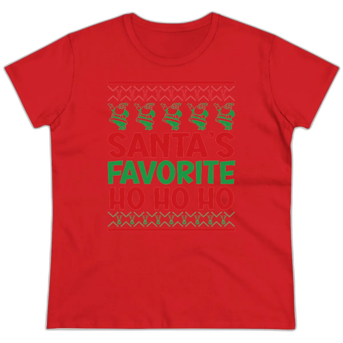Santa's Favorite Ho Ho Ho T-Shirt Ladies Tee in Red