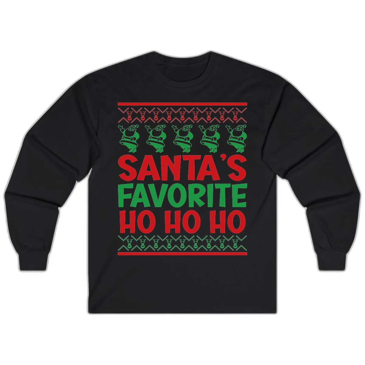 Santa's Favorite Ho Ho Ho T-Shirt Long Sleeve in Black