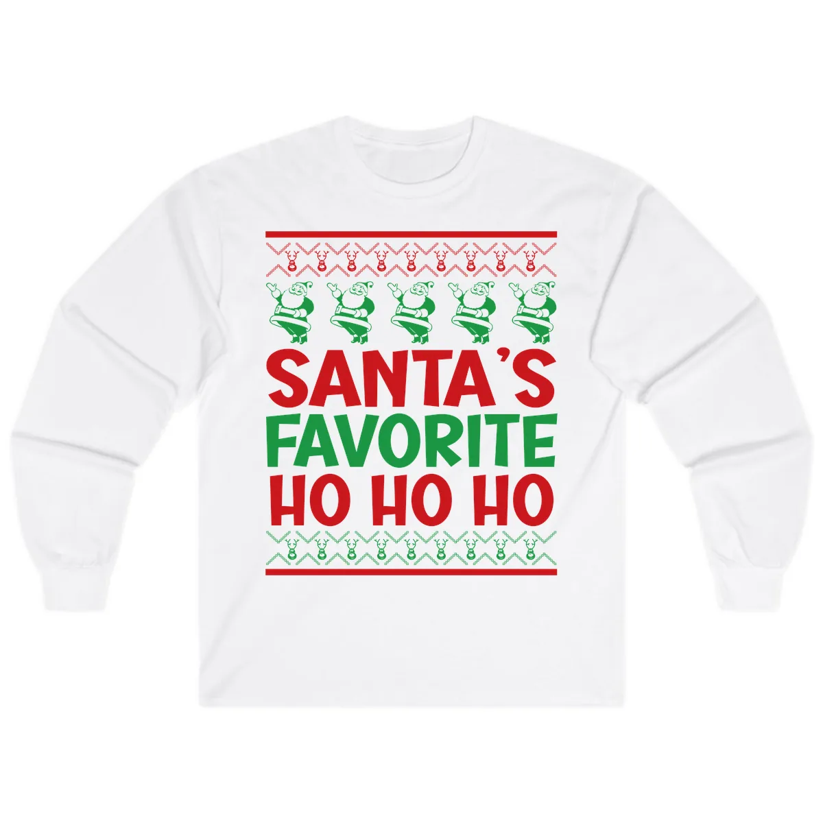 Santa's Favorite Ho Ho Ho T-Shirt Long Sleeve in White