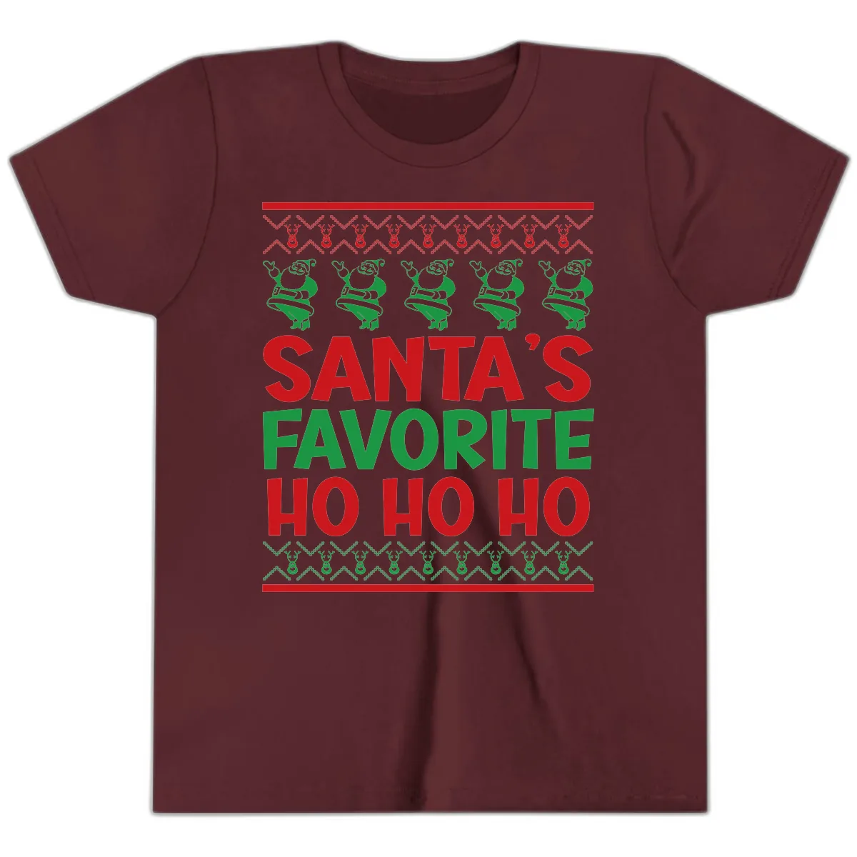 Santa's Favorite Ho Ho Ho T-Shirt Youth T-Shirt in Maroon