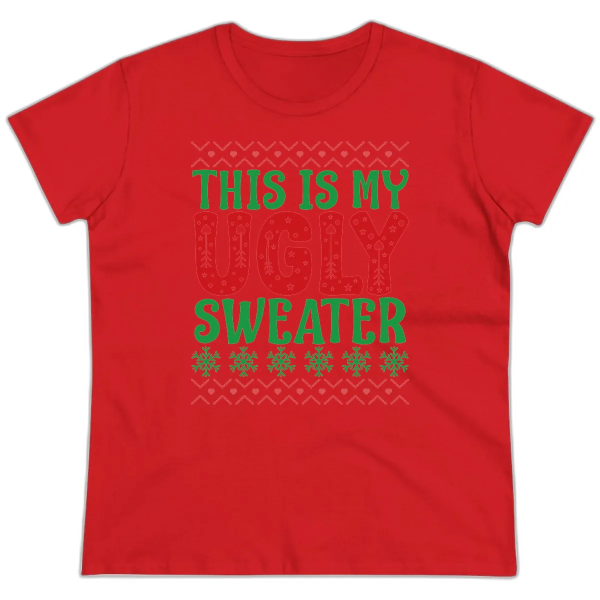 This Is My Ugly Sweater Statement Ladies Tee in Red