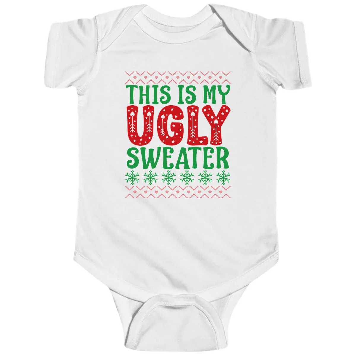 This Is My Ugly Sweater Statement Baby Onesie in White