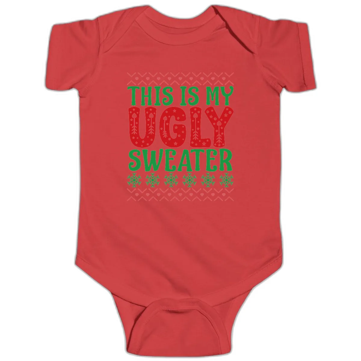 This Is My Ugly Sweater Statement Baby Onesie in Red