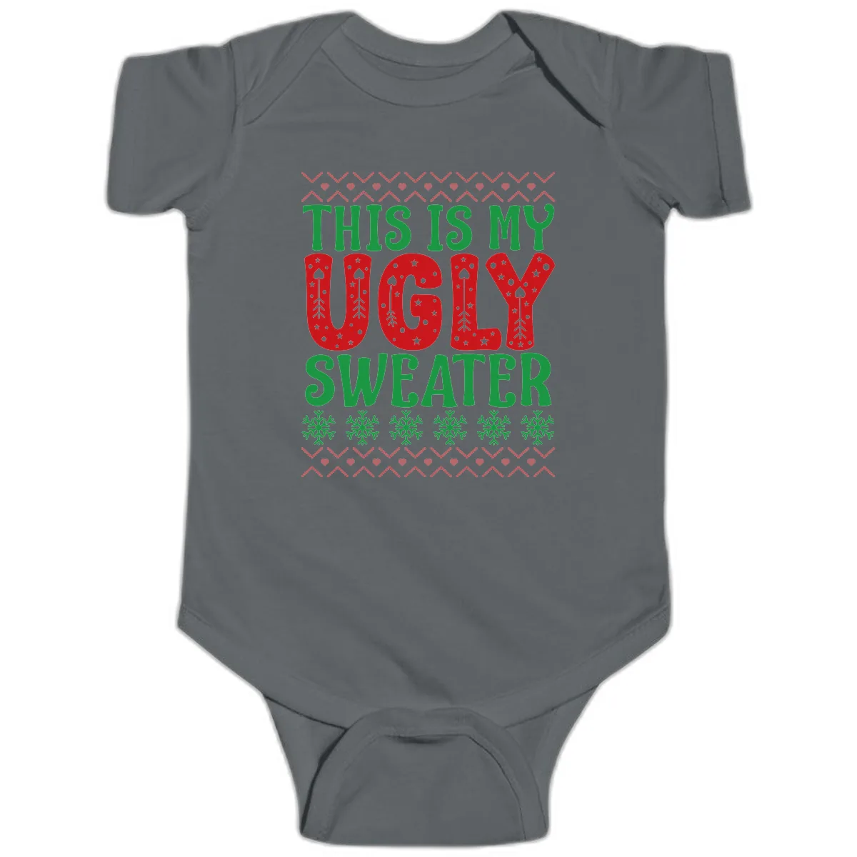 This Is My Ugly Sweater Statement Baby Onesie in Charcoal