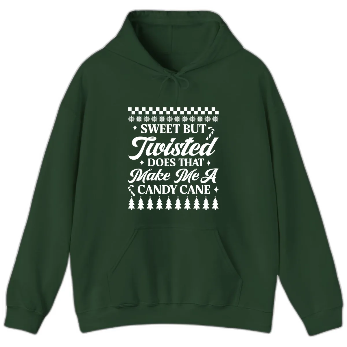 Sweet But Twisted Candy Cane Hoodie in Forest Green