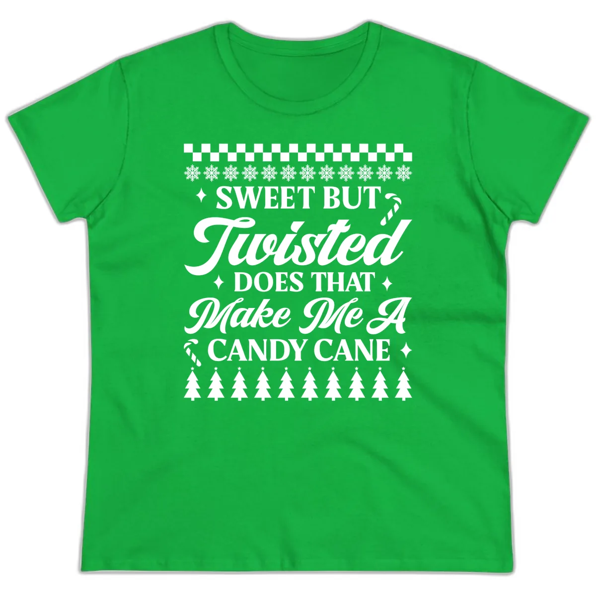 Sweet But Twisted Candy Cane Ladies Tee in Irish Green