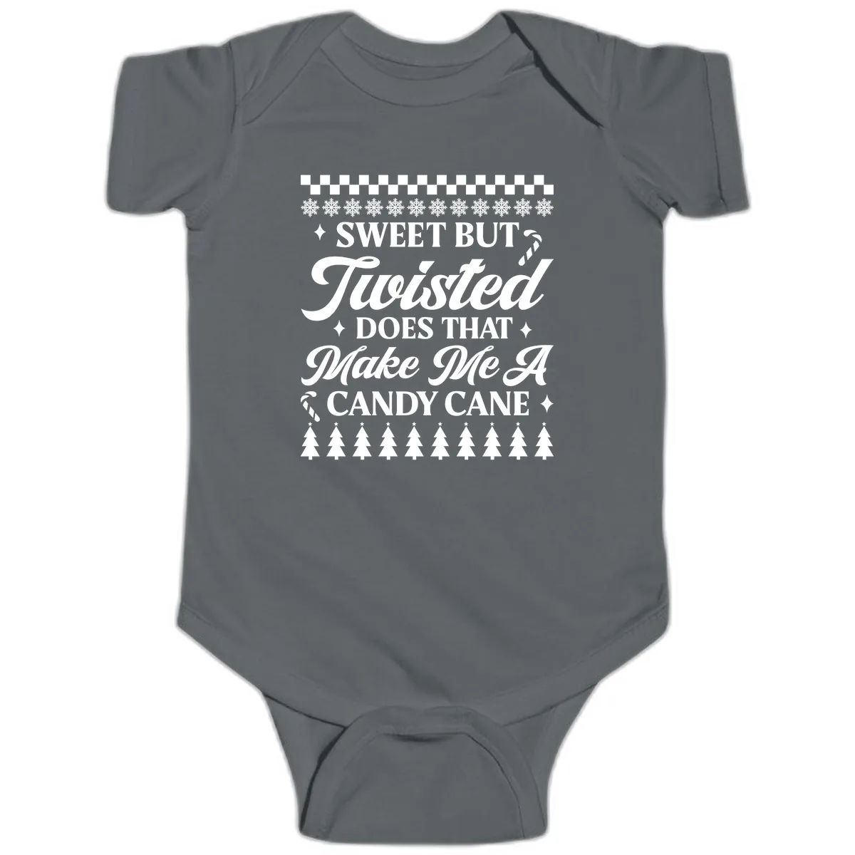 Sweet But Twisted Candy Cane Baby Onesie in Charcoal