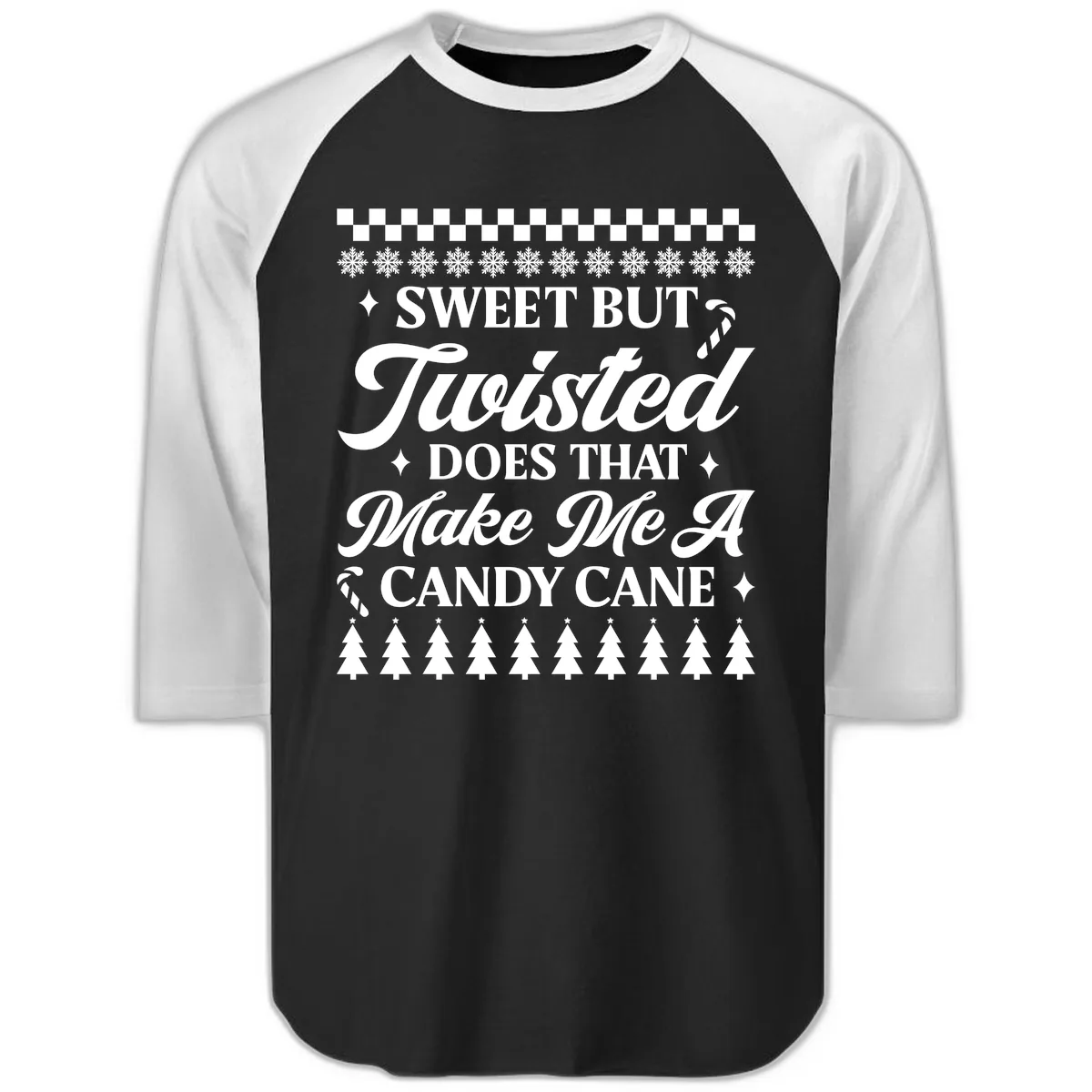 Sweet But Twisted Candy Cane Raglan 3/4 in Black White