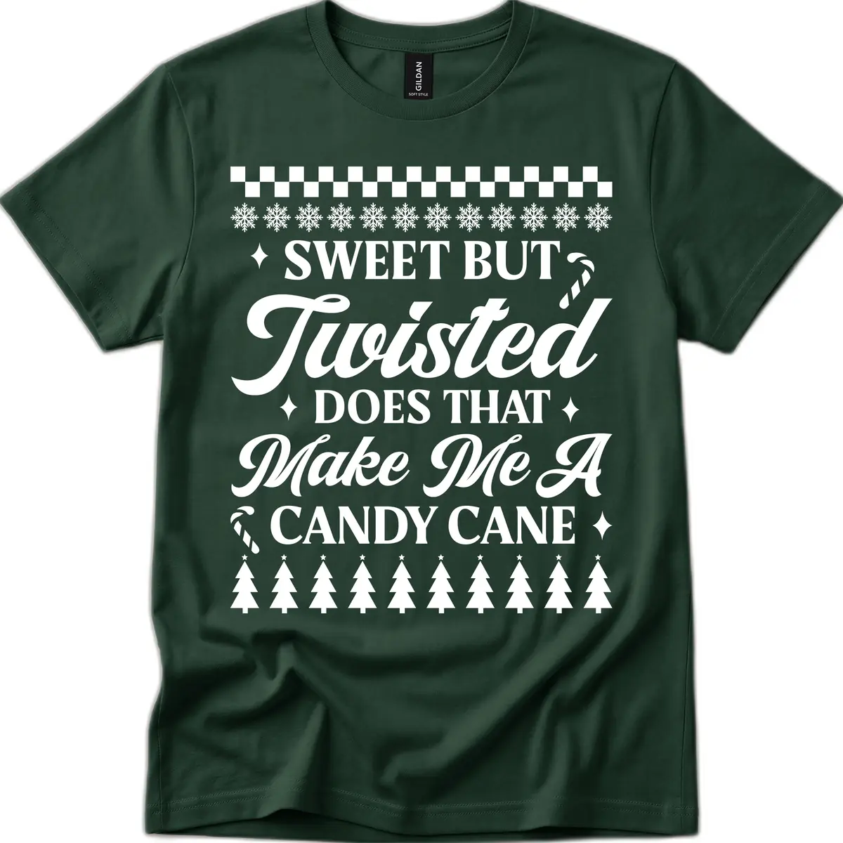Sweet But Twisted Candy Cane T-Shirt in Forest Green