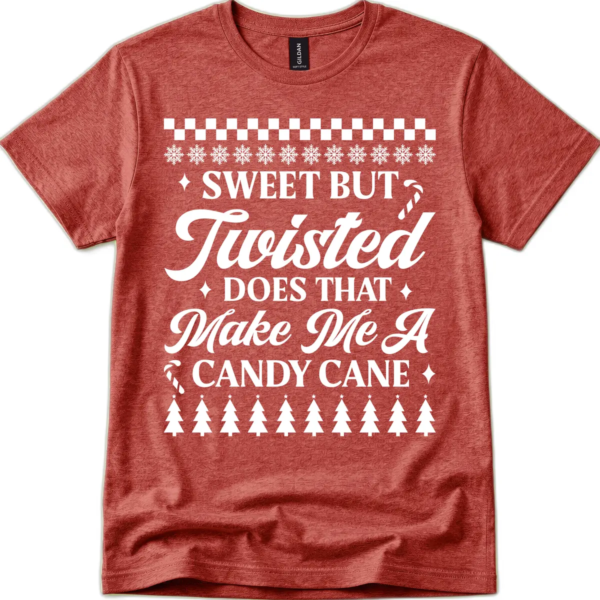 Sweet But Twisted Candy Cane T-Shirt in Heather Cardinal