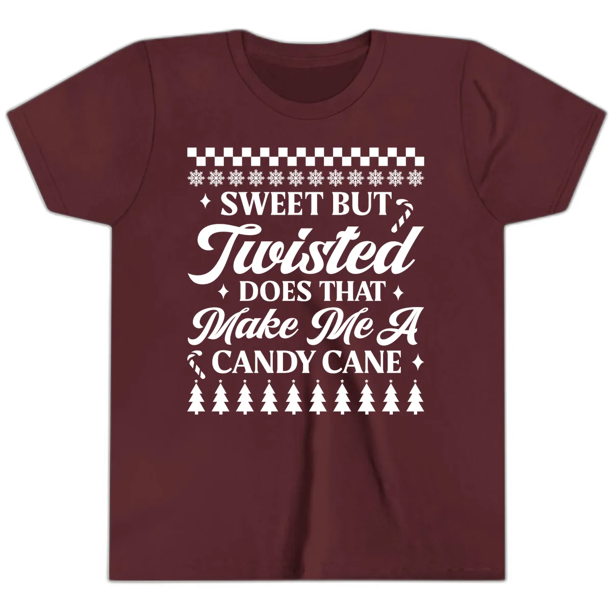 Sweet But Twisted Candy Cane Youth T-Shirt in Maroon