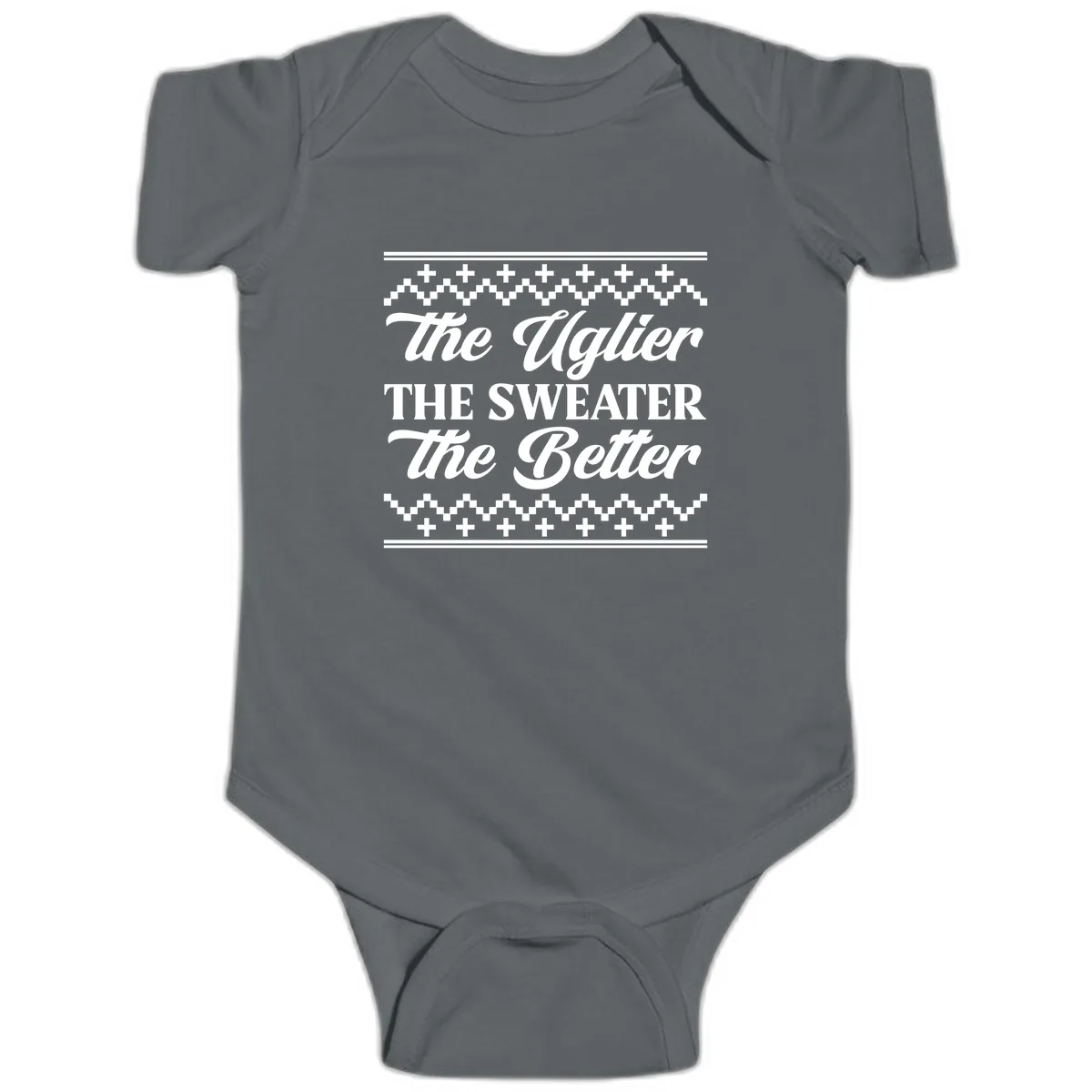 The Uglier The Sweater The Better Baby Onesie in Charcoal