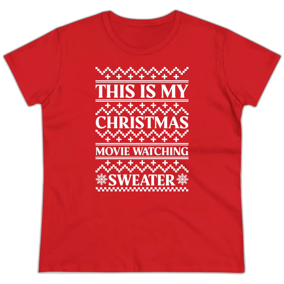 This Is My Christmas Movie Watching Sweater Ladies Tee in Red