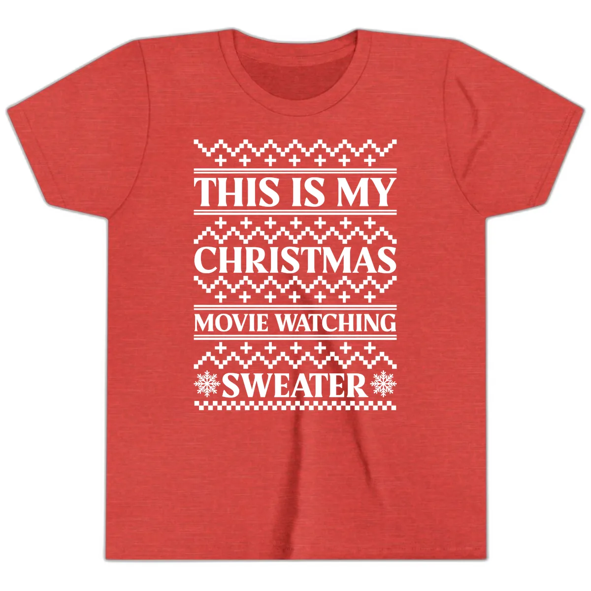 This Is My Christmas Movie Watching Sweater Youth T-Shirt in Heather Red