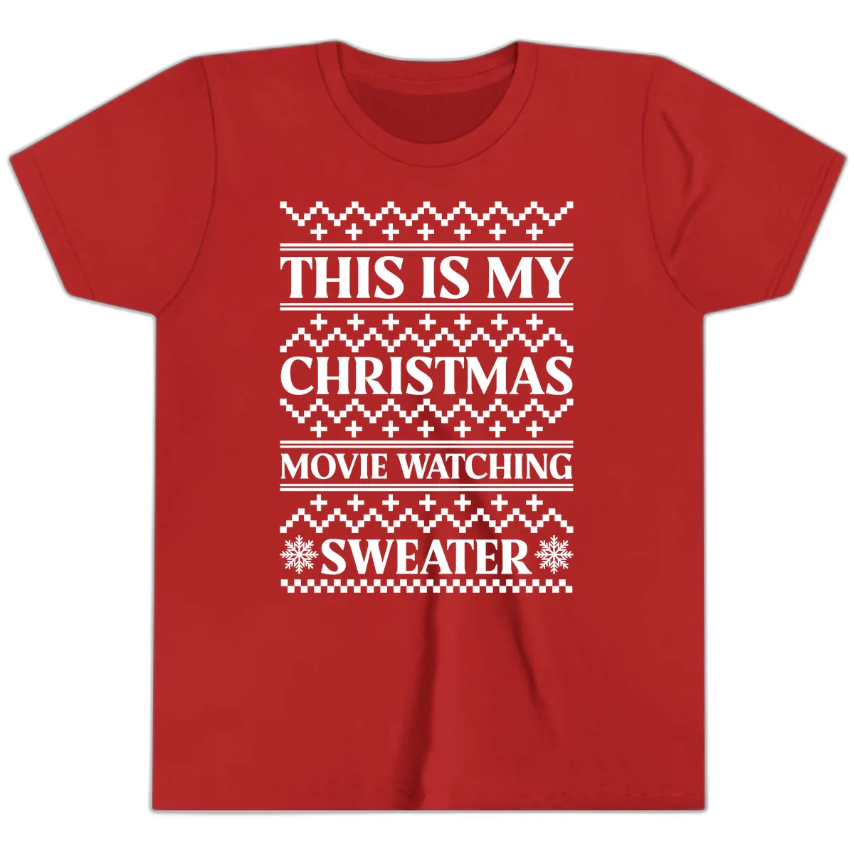 This Is My Christmas Movie Watching Sweater Youth T-Shirt in Red