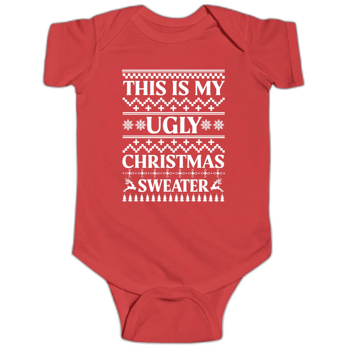 This Is My Ugly Christmas Sweater Baby Onesie in Red
